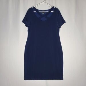 Michael Tyler Dress XL Navy Short Sleeve Stretch Twist Cut Out Evening Party